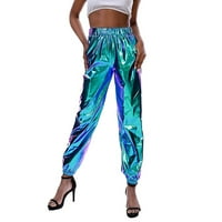 Youweixiong ženske metalne sjajne jogger hlače, casual visoke struk harem pantske pantske pantske pantske