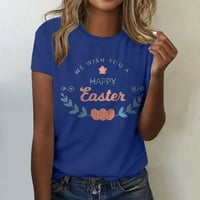 Ležerna majica bluza za žene, ženski slatki uskrsni ispis kratkih rukava okrugli vrat prednji rame Vintage kratki rukav ljetni majica