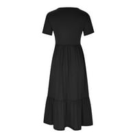 Crne haljine za žene Čvrsta boja s dugim rukavima SOFTY haljina okrugla vrata Fit i flare Trendy za