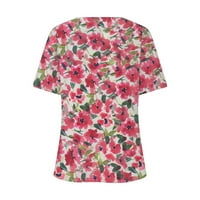 Leylayray ženska bluza Ženska moda Ležerne prilike Print V-izrez Kratki rukavi ispisana majica ružičasta