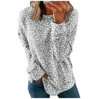 Novi dolasci majice s dugim rukavima za žene casure casual pulover žene na vrhu cvjetnih posada izrez dugih rukava na vrhu siva 3xl