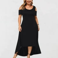 Crne haljine za žene Čvrsto boje hladno rame s kratkim rukavima Softy haljina plus veličine okrugli