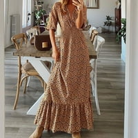 Ljetne haljine Haljina za sunčanje V-izrez s dugim rukavima s smeđim xxl