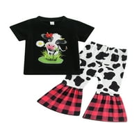 Musuos Baby Kid Girls Gants Set, krava majica krave s kravom s patchwork flare hlače