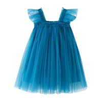 Kukoosong ljetne djevojke djevojke Ležerne haljine Dječje djece Dječja dječja odjeća Slatka ljetna mreža Solidna boja Leteći rukavi Suknje Dress Suknje Plava 18-mjeseci