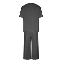 Lovskoo Pajama Nightcown za žene Dvije čvrste boje okruglih vrata kratkih rukava i hlače za spavanje