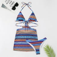 Optivno odijelo za žene Ljetni modni odijelo kupaćim kostim na plaži <br> za odmor Bikini bikini dubokog v Split kupaći kostim tri plivanja plavo l