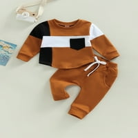 Diconna Toddler Baby Girl Boy Jesen Zima Outfit Patchwork Crewneck Duge rukavice dugih rukava Pulover
