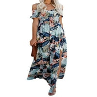 Xkwyshop Ženska ljetna omotačica Maxi haljina Boho cvjetna v vrat s ramena kratki rukav Split haljina