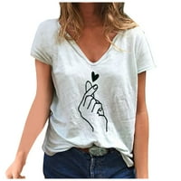 Ljetne blube za žene Ženska ležerna modna ljetna majica V-izrez tiskani kratkih rukava Ljetne blube za žene, sivo, s