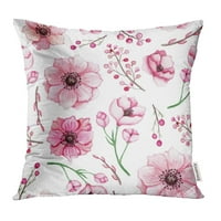 Zelena mala akvarela ružičasta cvijeća i bobice bijeli cvjetni vintage jastučni jastuk