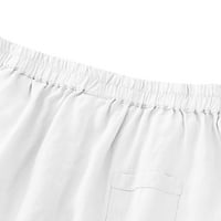 Jyeity Ženska kratke hlače ispod 5 dolara, pamučna posteljina elastična struka Šutne kratke hlače Bijele