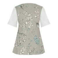 Modni ženski Ljetni vrhovi Cvijeće i ptice Ispisuje okrugli vrat tiskani kratki rukav za bluze XL
