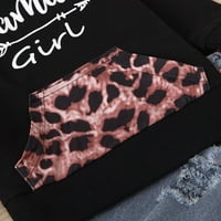 Virmaxy Newborn Set Winter Girls Leopard Print Houdeie Dugi rukav Tegljač Top Traperice Set Set Odjeća za bebe Crna 12- mjeseci