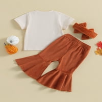 Toddler Baby Girls Halloween Outfits Pismo Ispis majica kratkih rukava + flare hlače + trake za glavu