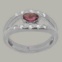 Britanski učitelj klasični 10k bijeli zlatni prirodni ružičasti turmaline i dijamantni ženski prsten - Veličine opcije - Veličina 5,25