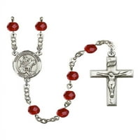 St. Martin of Tours Srebrna krunica July Crvena požarna polirana perla Crucifi Veličina medaljine šarm