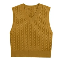 Ženski džemperi moderni fit džemper pulover rade džemperi V-izrez za teen djevojke žute s