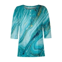 Apepal Womens vrhovi žene Henley majice rukav tipka za majicu Dugme Dressy Bluze za žene svijetlo plava l