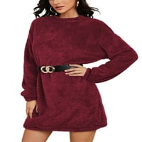 Prednjeg swalk-a s dugim rukavima Fluffy mini haljine jesen zima casual džemper s džemper od runa, haljina