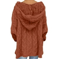Fjofpr Žene pad odjeće pulover džemperi za žene dugih rukava V izrez pune boje na vrhu ležerne tipke s kapuljačom velike veličine