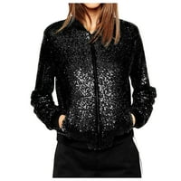 Huai Jakne za žene Ženski modni sportski stil dugih rukava Sezins Bejzbol tassel rever patentni jakni Ženski kaputi Black XL
