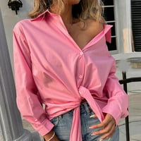 Ženske košulje Casual Jesen Zima rever s dugim rukavima Jednosmjerna kardigan bluza Pink XL