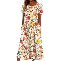 Yubatuo Womens Ljeto Ležerne prilike Boho tiskane haljine sa džepom kratkih rukava O-izrez Maxi haljine