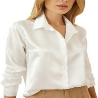 Bomotoo dame bluza rever na vrhu majica s dugim rukavima Elegantna tucijska majica ured bijeli l