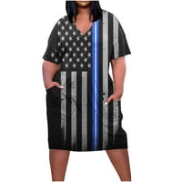 Ernkv ženska haljina s džepom klirence USA zastava Ispis Leisure Fit modni kratki rukav 4. jul 4. ljetni