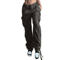 Njshnmn Ženski visokog struka Torbe Baggy Traperice Casual High Struiste torbeste rastele ravne pantalone za noge Outfit hlače, siva, l