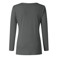 Gotyou Proljetni vrhovi ženski modni casual božićni print šivanje majica s dugim rukavima Grey XXXXL