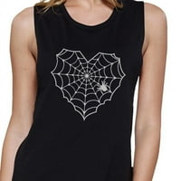 Heart Spider Web Halloween mišićna gornja ženska crna grafička tenka Vrh