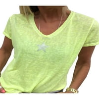 Ženska ljetna zvijezda Print V izrez kratki rukav majica Tee Casual Loose Tops bluza