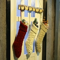 3,14 Jedinstvena burgundija i bjelokosti bijeli i kaki pletene božićne čarape Stil3