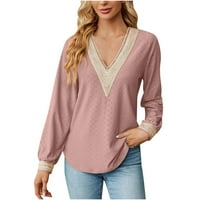 Inleife New Fashion ženski dugi rukav V-izrez V-izrez pulover za bluze labava majica za žene