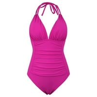 B91XZ Womens kupaće kolima TUMMU ŽENSI BIKINI kupaći kostim pune boje bez ledenih kupaći kostim okrugli haljina kupaći kostim vruće ružičaste, l