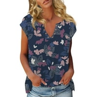 Podplag ženske ljetne vrhove, ženska modna casual boho cvjetna casual majica kratki rukav V bluza iz