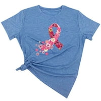 Žene Ljeto Loose Rak dojke Ružičasta vrpca Print Okrugli vrat majica Kratki rukav casual bluza Grafičke