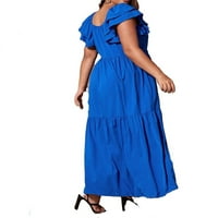 Ženske plus veličina haljina casual obični trkački vrat Smock Blue 4xl