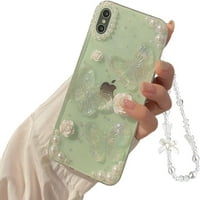 Kompatibilan sa iPhoneom X XS 3D Leptir Cvjetni čist sa dizajnom Estetske žene Teen Girge Glitter Prilično kristalno Iskre Spaja Slatke Djevojke Kuče Zaštitni poklopac + Lanac-Clear