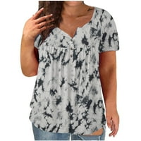 Ženski ljetni vrhovi V izrez kratkih rukava Tie-Dye Ispis majica za majicu Bluza Plus size crni 5xl