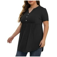 Jjayotai Ženske majice Plus Veličina čišćenja Žene Modni ljetni V-izrez Velike veličine Labavi i udobni kratki rukav Flash Black