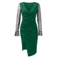 Ženske haljine Dužina koljena dugih rukava modna platna na solid V-izrez ljetna haljina zelena m