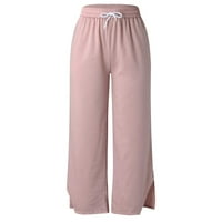 Caicj teretne hlače Žene čvrste širine noge labave hlače, casual visoke elastične strugove ružičaste,