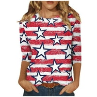 Američke majice za zastave za ženu Tri četvrtine rukave patriotske majice Torbinski okrugli vrat casual