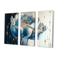 Art DesimanArt Ledeno plavo i zlatno boju Drip Tulip I cvjetni tulip platno Art Print - paneli u. Široko