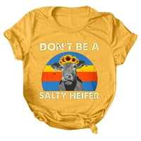 Bazyrey Womens Crew Tops Ženski kratki rukav Grafički print pulover Ležerne prilike TUNICske majice Yellow 3xL
