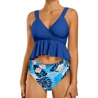 Ženska kupaći odjeća za kupaće odjeće Vintage Bikini kupaći kostimi Retro Halter Ruched High Squik tiskani