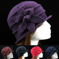 CXDA cvjetni dekor osjetljiv šešir, puna boja vuna mješavina gusta topla žena zimski šešir modni dodaci